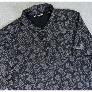 Travis Mathew Polo Shirt Mens Medium Black Pineapple Print Off The Cape Golf